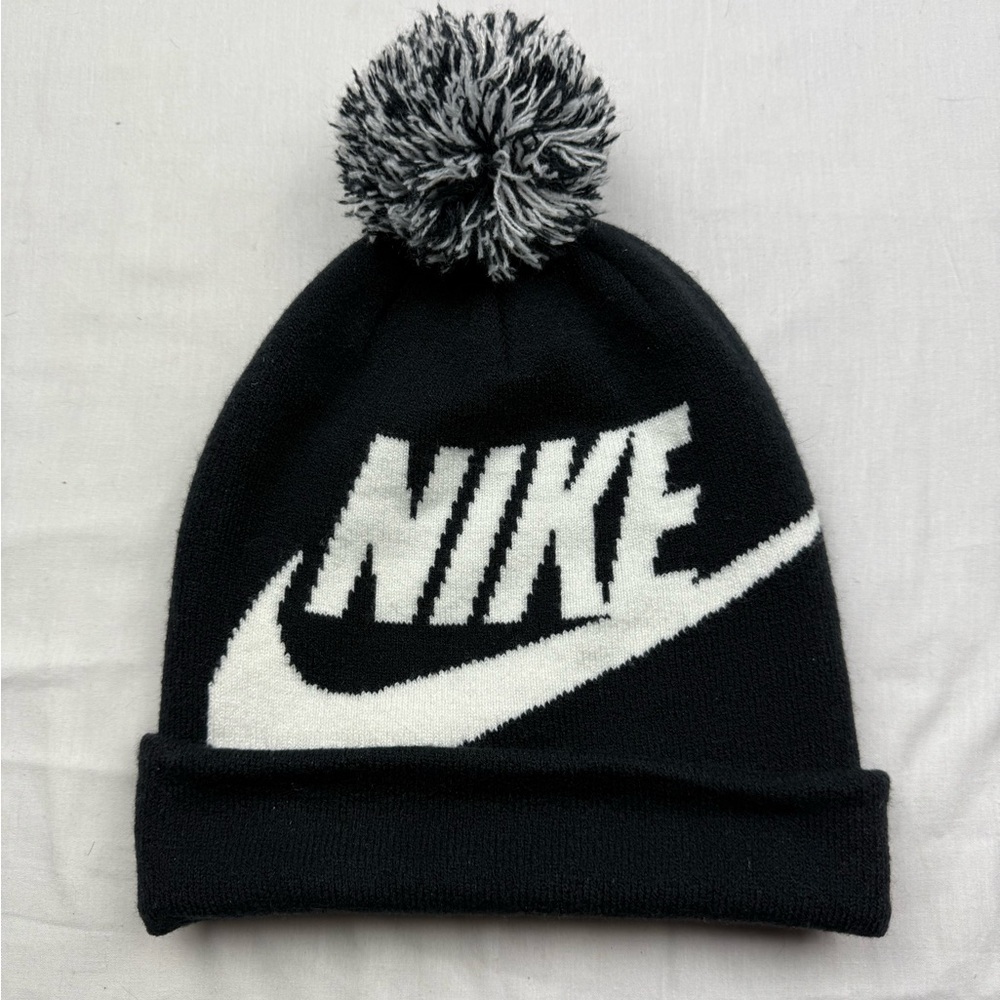 Nike Kids youth Black and White Pom-Pom Beanie